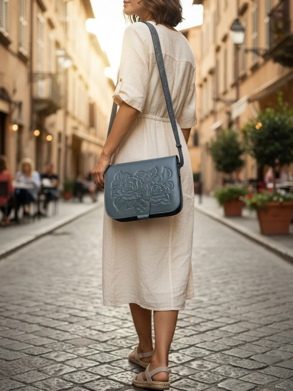 Patricia Nash Ilina Rose Tooled Leather Crossbody Bag Flap Blue Purse - Picture 7 of 14